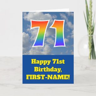 Carte Ciel bleu nuageux, Motif arc-en-ciel "71" Annivers