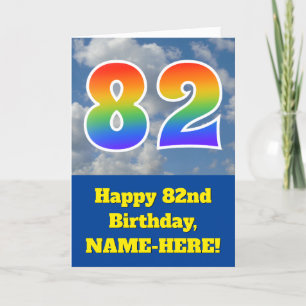 Carte Ciel bleu nuageux, Motif arc-en-ciel "82" Annivers