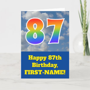 Carte Ciel bleu nuageux, Motif arc-en-ciel "87" Annivers
