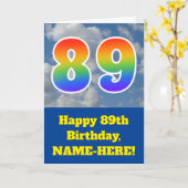 Carte Ciel bleu nuageux, Motif arc-en-ciel "89" Annivers (Fleur jaune)