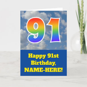 Carte Ciel bleu nuageux, Motif arc-en-ciel "91" Annivers