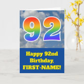 Carte Ciel bleu nuageux, Motif arc-en-ciel "92" Annivers (Fleur jaune)