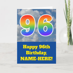 Carte Ciel bleu nuageux, motif arc-en-ciel "96" Annivers