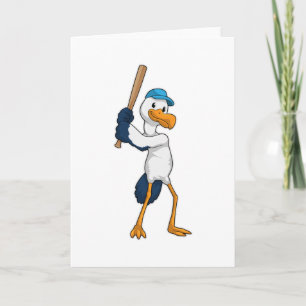 Carte Cigogne au baseball avec une batte de baseball