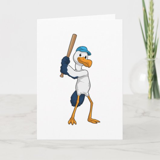 Carte Cigogne au baseball avec une batte de baseball (Devant)