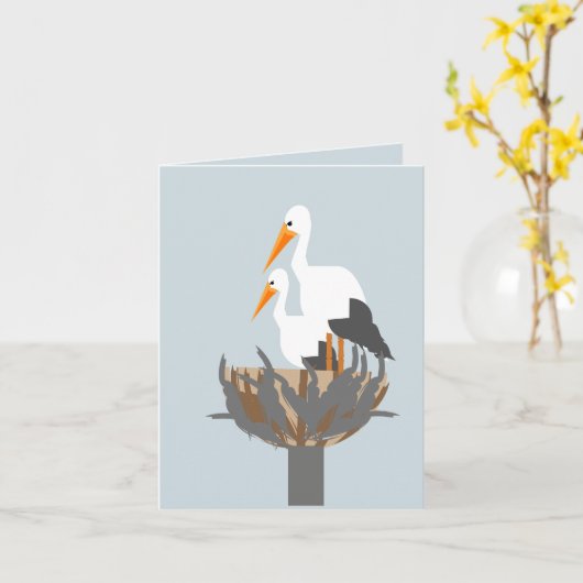 Carte Cigogne dans un nid (Fleur jaune)