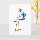 Carte Cigogne en musicien avec tambourin (Fleur jaune)