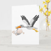 Carte cigogne et bébé (Fleur jaune)