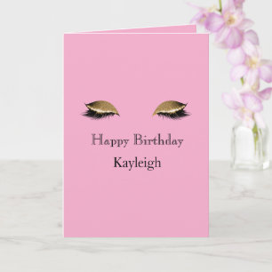 Carte Cils Anniversaire Fille Rose Or Paillettes Glamour