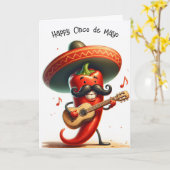 Carte Cinco de Mayo Red Chili Pepper Musicien (Fleur jaune)