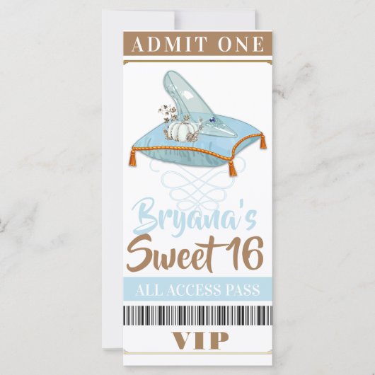 Carte Cinderella Slipper Princess Sweet 16 VIP Party (Devant)