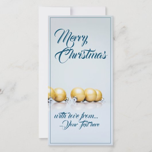 Carte Cinq boules de Noël dorées - écriture bleue (Devant)