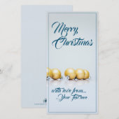 Carte Cinq boules de Noël dorées - écriture bleue (Devant / Derrière)