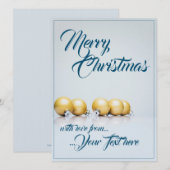Carte Cinq boules de Noël dorées - écriture bleue (Devant / Derrière)