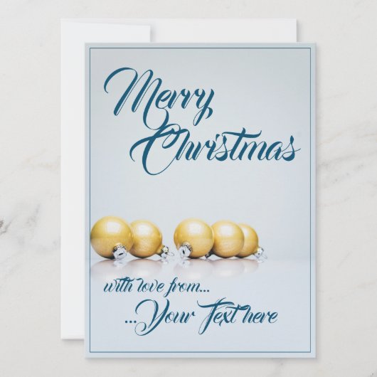Carte Cinq boules de Noël dorées - écriture bleue (Devant)