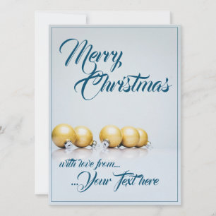 Carte Cinq boules de Noël dorées - écriture bleue