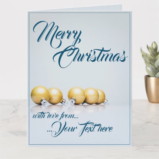 Carte Cinq boules de Noël dorées - écriture bleue (Petite plante)
