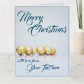 Carte Cinq boules de Noël dorées - écriture bleue (Devant)