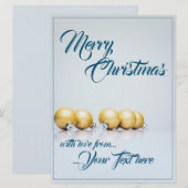 Carte Cinq boules de Noël dorées - écriture bleue (Devant / Derrière)