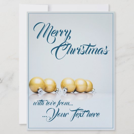 Carte Cinq boules de Noël dorées - écriture bleue (Devant)