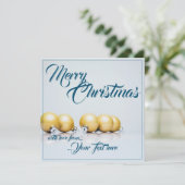 Carte Cinq boules de Noël dorées - écriture bleue (Debout devant)