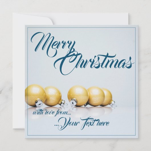 Carte Cinq boules de Noël dorées - écriture bleue (Devant)
