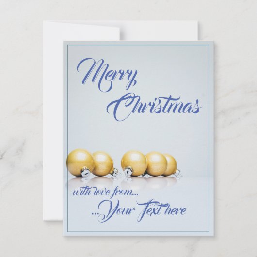 Carte Cinq boules de Noël dorées - écriture bleue (Devant)