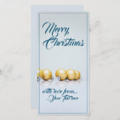 Carte Cinq boules dorées de Noël - écriture bleue (Devant / Derrière)