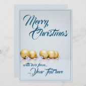 Carte Cinq boules dorées de Noël - écriture bleue (Devant / Derrière)