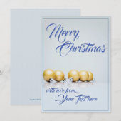 Carte Cinq boules dorées de Noël - écriture bleue (Devant / Derrière)