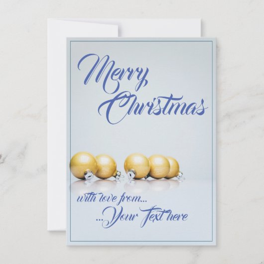 Carte Cinq boules dorées de Noël - écriture bleue (Devant)