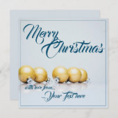 Carte Cinq boules dorées de Noël - écriture bleue (Devant / Derrière)