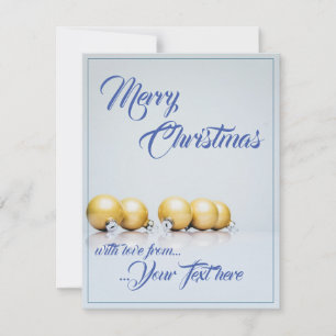 Carte Cinq boules dorées de Noël - écriture bleue
