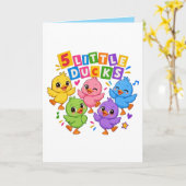 Carte Cinq petits canards colorés dansant (Fleur jaune)