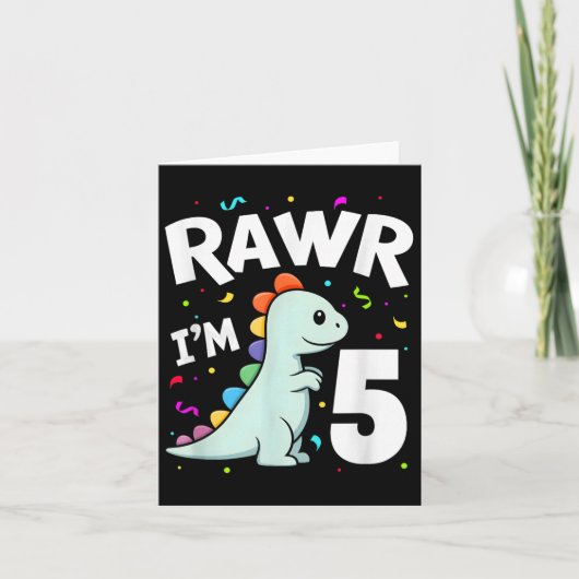 Carte Cinq Rawr Im 5 Ans T-rex Dinosaur 5e anniversaire (Devant)