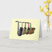 Carte cinq saxophones colorés (Fleur jaune)