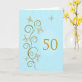 Carte cinquantième Anniversaire avec les papillons d'or (Fleur jaune)