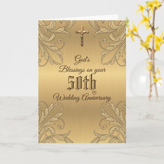 Carte Cinquantième anniversaire de mariage croix scriptu (Fleur jaune)
