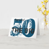 Carte cinquantième Anniversaire, frère, bleu, noir, (Fleur jaune)