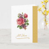 Carte cinquantième Roses roses romantiques (Fleur jaune)