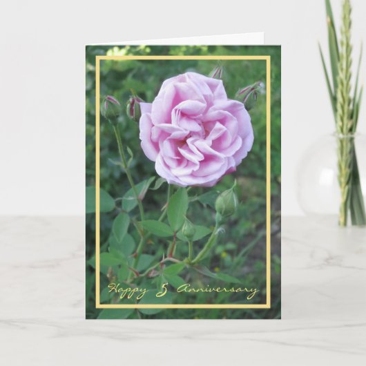 Carte Cinquième anniversaire Mariage souhaite Rose viole (Devant)
