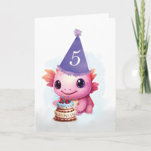 Carte Cinquième Anniversaire mignon Pink Axolotl