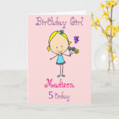 Carte Cinquième fille anniversaire personnalisée (Fleur jaune)
