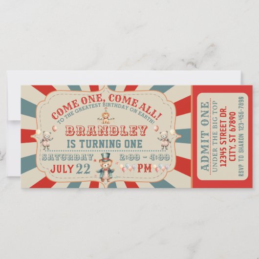 Carte Circus Animaux Carnaval Billets Anniversaire Invit (Devant)