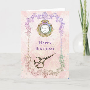 Carte Ciseaux or rose vintage Glam Anniversaire