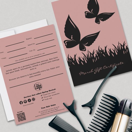 Carte Ciseaux Papillon Certificat Cadeau pour Coiffeur