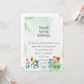 Carte Citation de poème d'anniversaire de printemps Char (Devant/Arrière en situation)