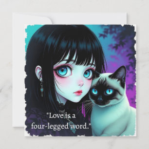 Carte Citation Fille Anime et Chat Siamois