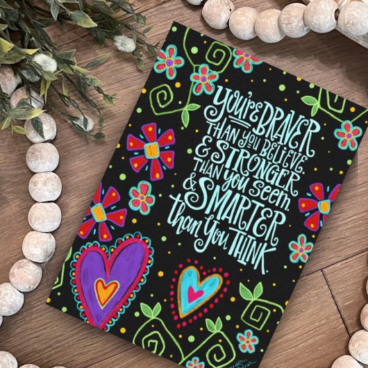 Carte ‘Citation Inspirationnelle Braver, Smarter, Fort E