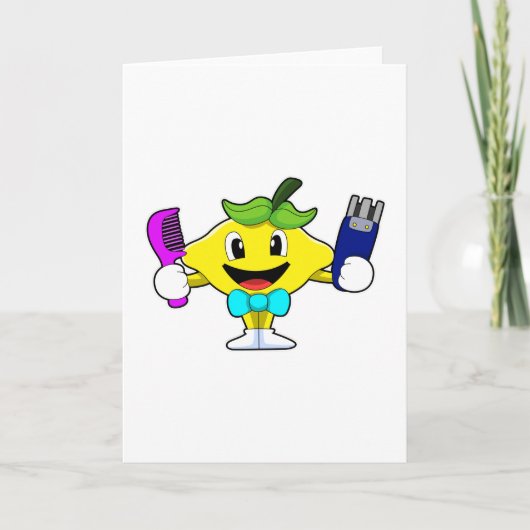 Carte Citron coiffeur avec peigne et rasoir (Devant)